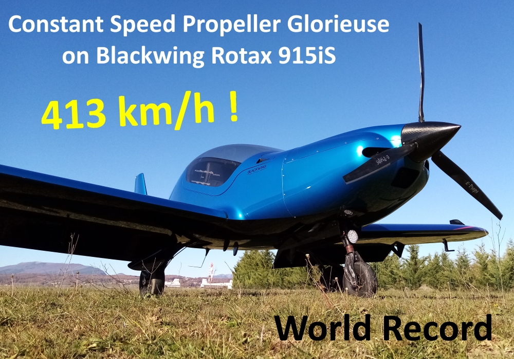E-PROPS IN-FLIGHT VARIABLE PITCH PROPELLER GLORIEUSE WORLD SPEED RECORD 413 KM/H