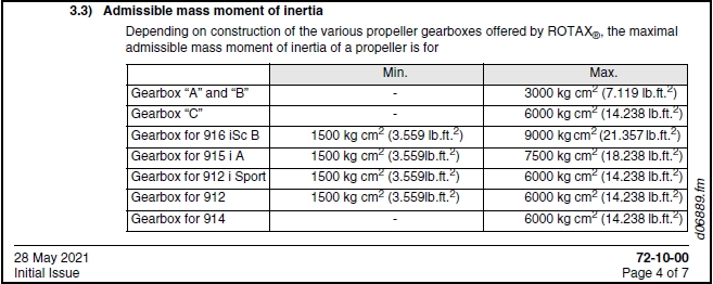 ROTAX hélice moment inertie