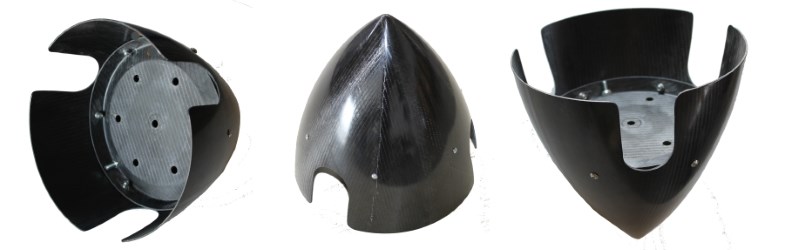 Cône carbone E-Props, seul et monté sur une hélice tripale