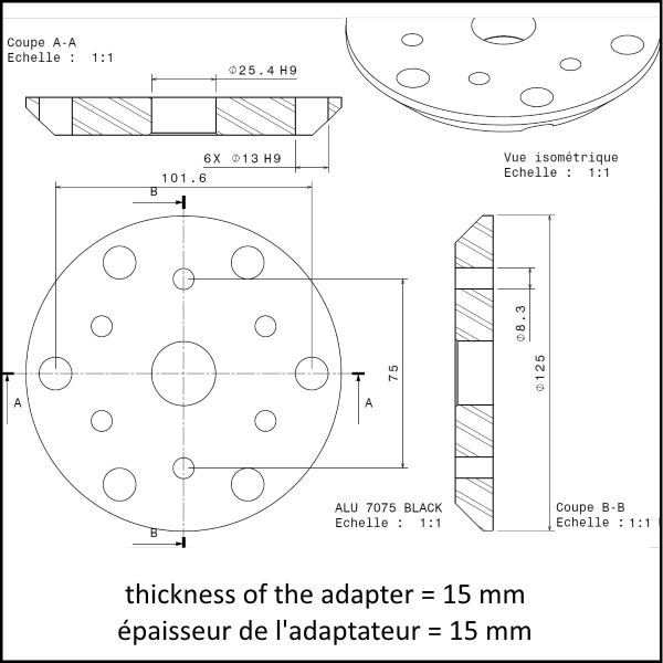 e-props adaptateur de perçage moyeu Rotax 582 reducteur 2.58 6M8d175